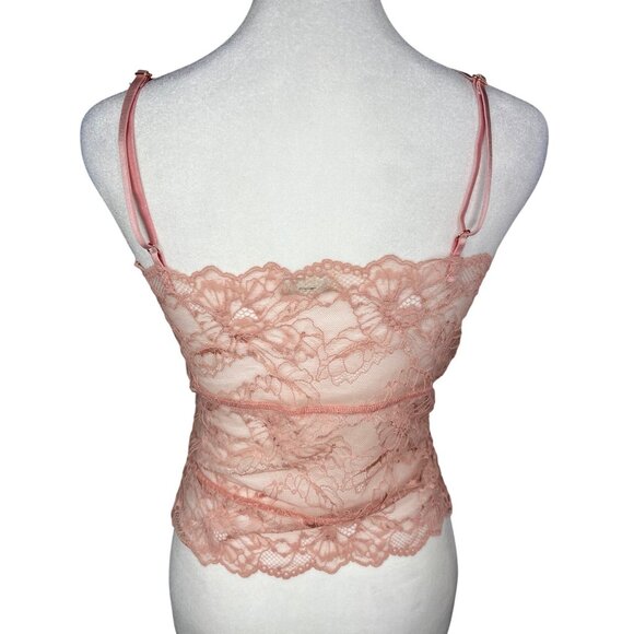 Free People Pink Lacey Essential Cami Adjustable Straps Floral Lace Trim Medium - Picture 4 of 11